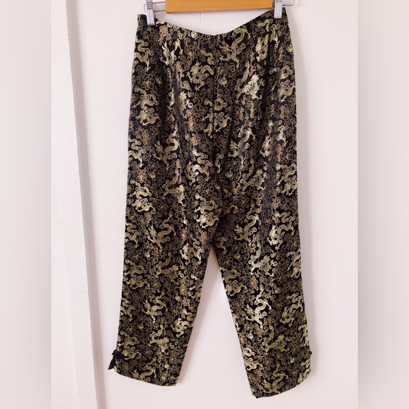 Vintage 90s Y2K Silky Rayon Dragon Pants / Vintage Metallic Dragon Print - Picture 7 of 11